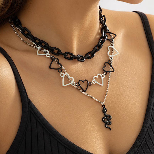 Jewelry Mixed Color Hip Hop Love Clavicle Chain Necklace Niche Design Snake Diamond Necklace Women