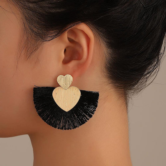 Heart Tassel Earrings Ins Fashion Bohemian Fan Earrings Female Ethnic Earrings