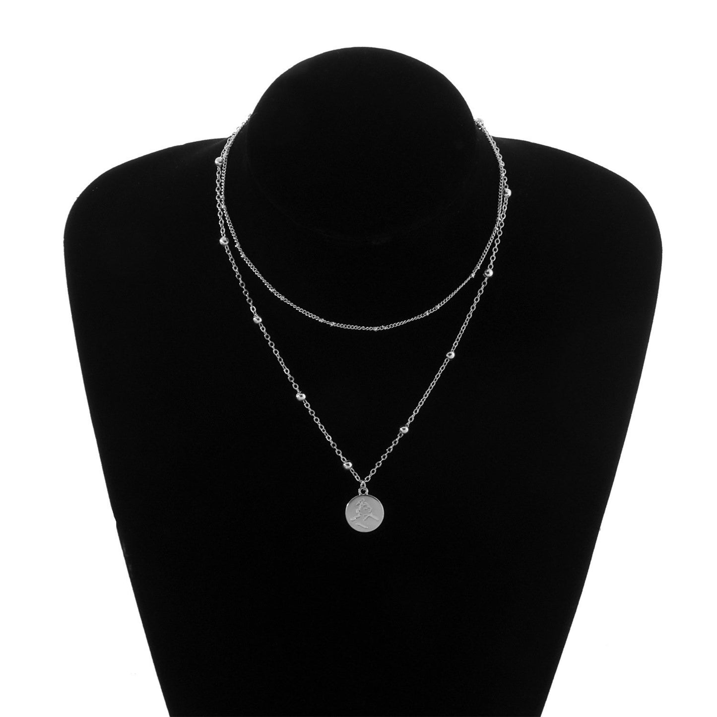 Jewelry Geometric Round Embossed Pendant Necklace Female Fashion Fashion Versatile Personality Bead Necklace