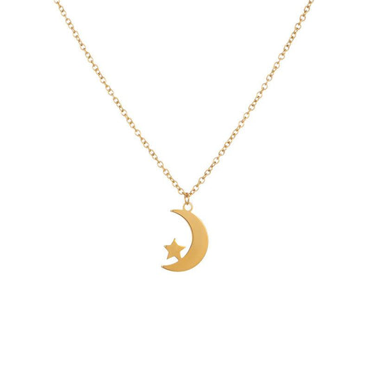 Moon Star Clavicle Chain Women's Simple Temperament Star Moon Pendant Stainless Steel Necklace