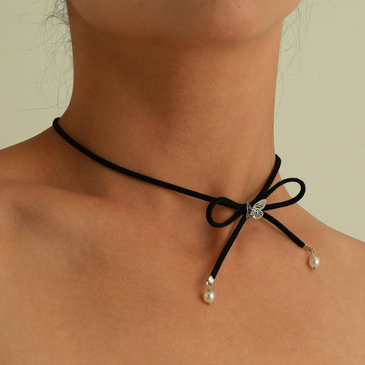 Jewelry Trendy Night Fur Rope Butterfly Necklace Women's New Exaggerated Pearl and Diamond Necklace