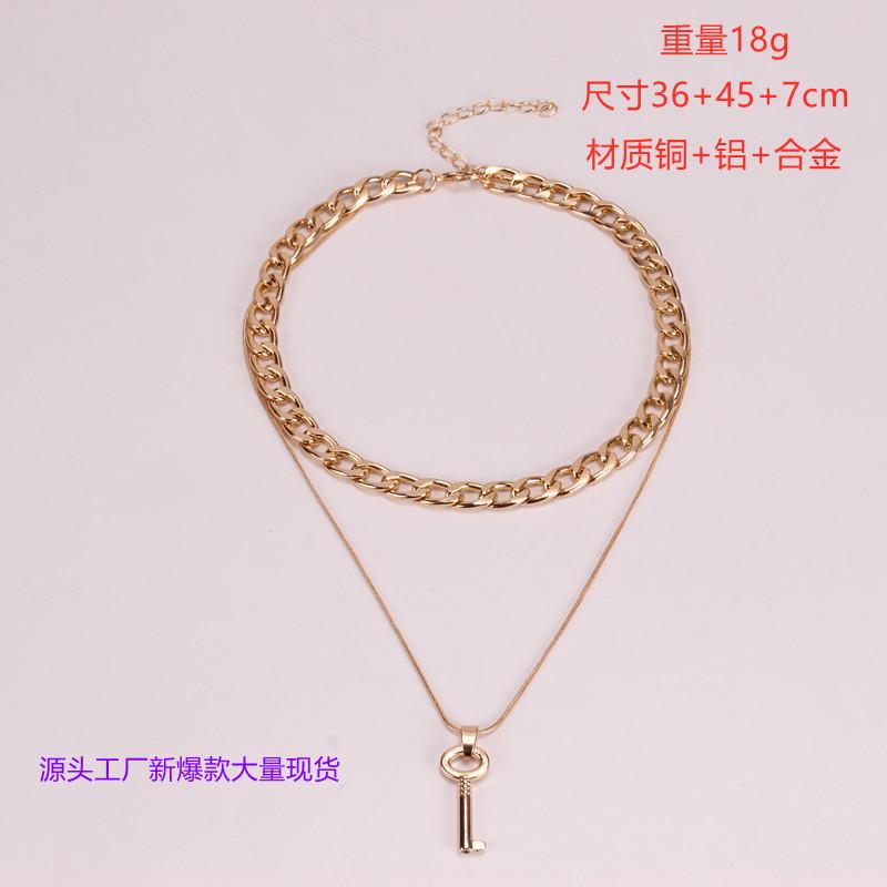 Jewelry Hip Hop Thick Chain Metal Texture Necklace Simple Retro Key Double Layer Necklace Female