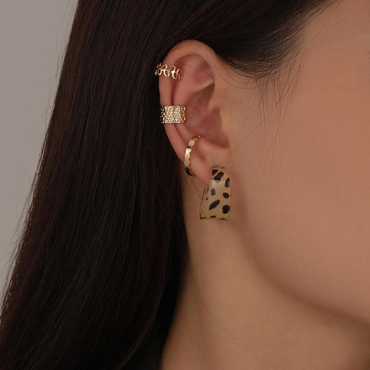 Trendy square leopard wild wild earrings jewelry leaves simple popular ear clip set one ear