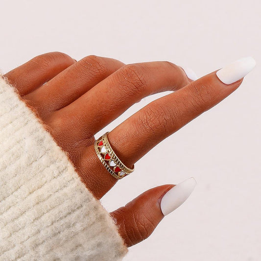 Retro Fashion Ladies Stainless Steel Simple Opening Adjustable Hollow Heart Oil Drip Ring