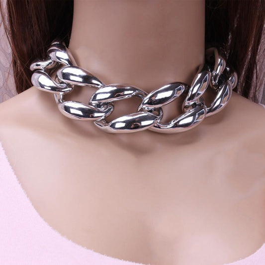 Jewelry exaggerated glossy thick chain CCB short necklace men and women hip-hop necklace collarbone chain accessories