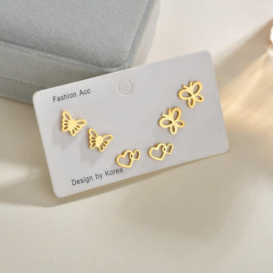 Cute glossy metal stud earring fashion butterfly heart moon earrings