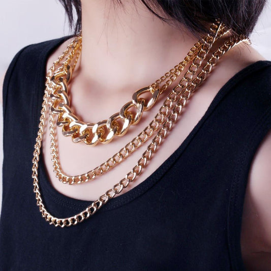 Jewelry Hip Hop Retro Thick Cross Chain Necklace Female Exaggerated Trendy Cool Geometric Set Necklace
