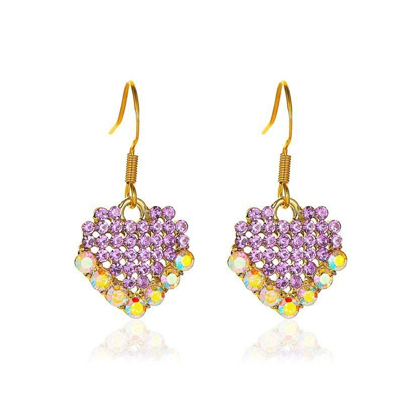 Fashion sweet color diamond love earrings ins temperament all-match peach heart earrings French design earrings