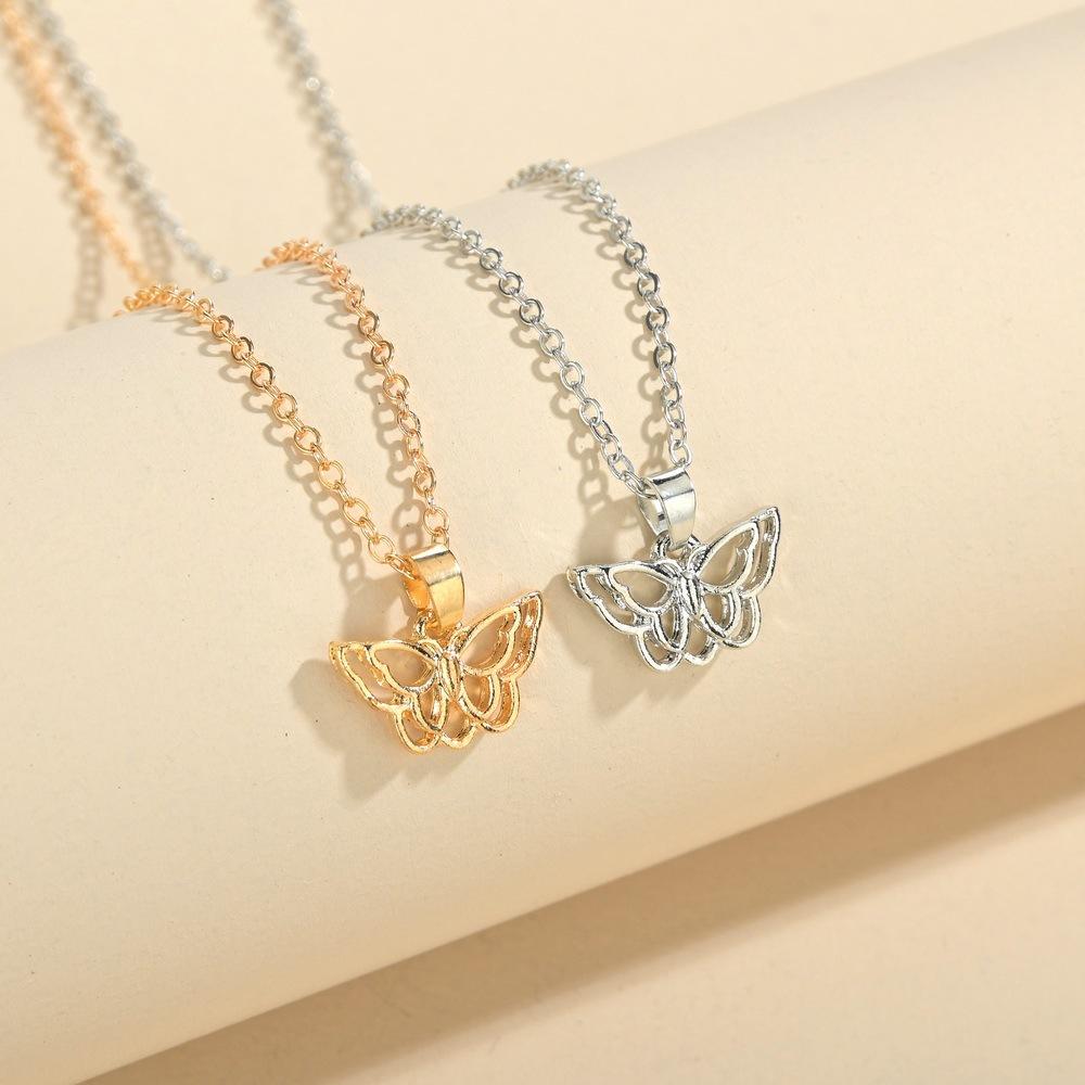 Fashion Simple Hollow Butterfly Necklace Alloy Pendant Necklace Clavicle Chain Jewelry