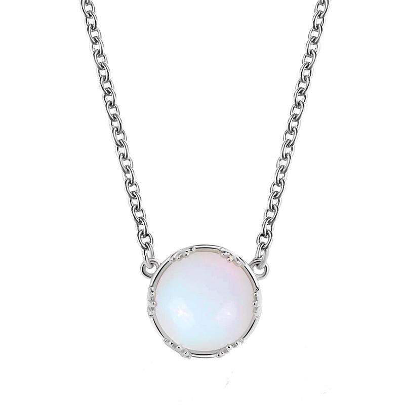 Versatile Jewelry Beautiful Moonstone Necklace Round Blue Gradient Necklace Simple and Sweet Clavicle Chain