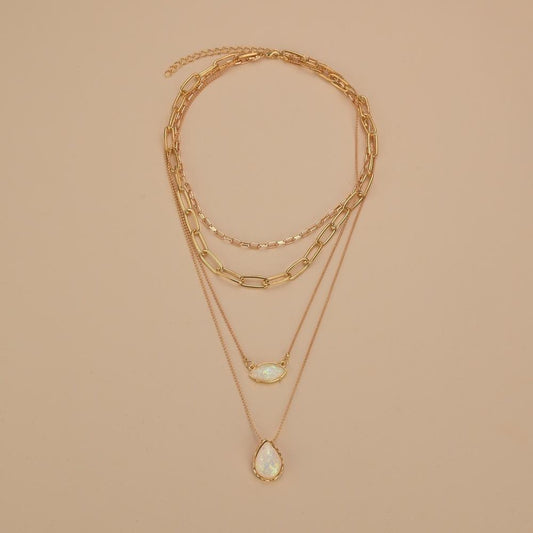 Fashion Retro Oval Water Drop Resin Pendant Necklace Multilayer Chain Clavicle Chain Necklace Accessories Batch