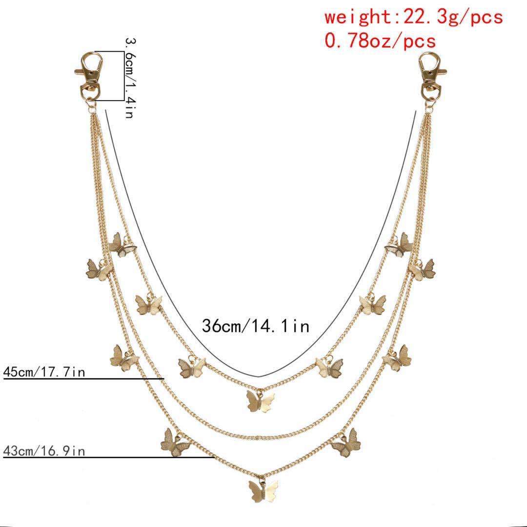 Jewelry multi-layer butterfly waist decoration hanging chain decoration ins alloy hip-hop cold pants chain