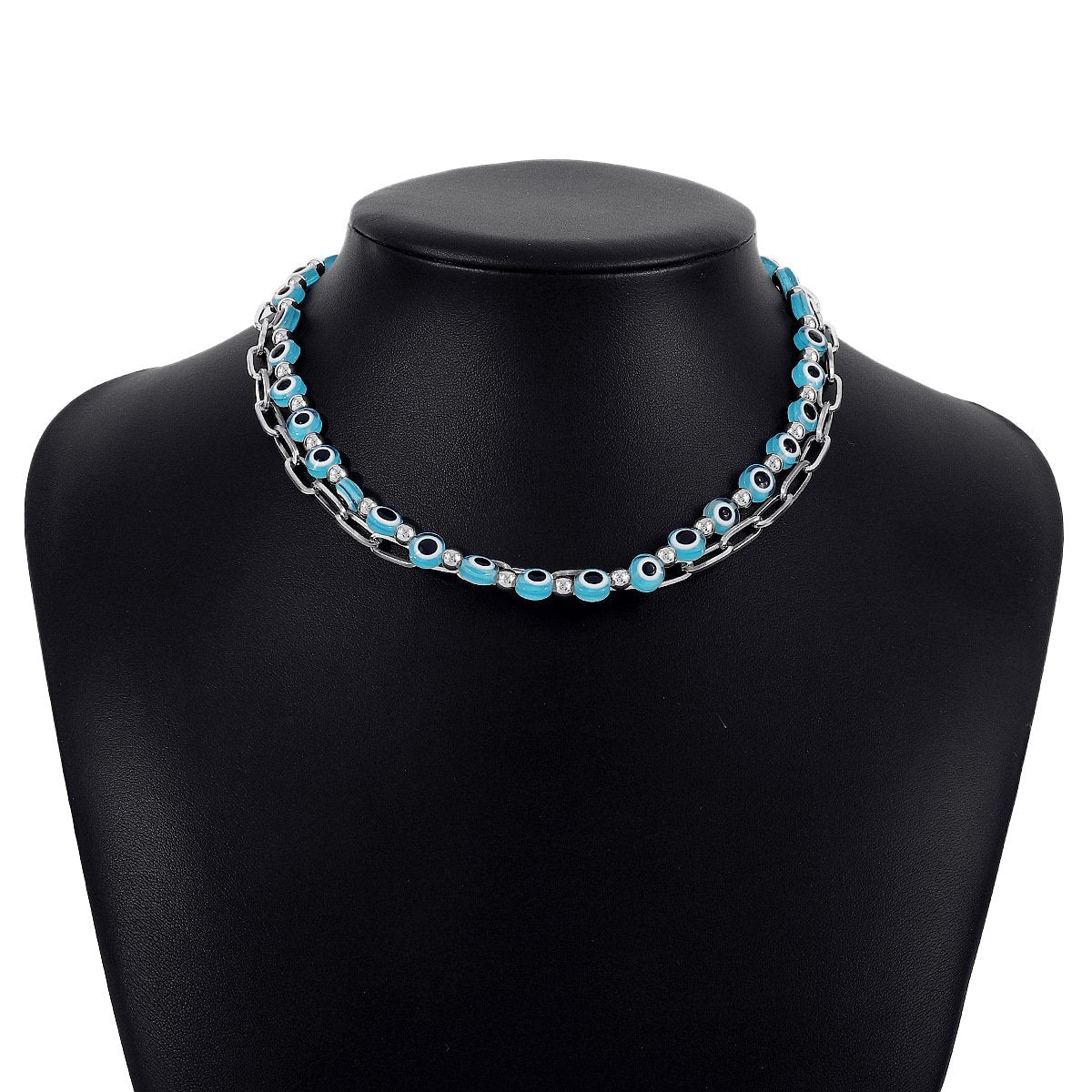 N179 Bohemian Double Layer Necklace Devil's Eye Beaded Creative Necklace Punk Trendy Women's Necklace