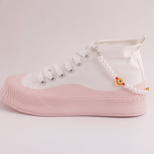Accessories trend hip-hop devil's eye shoe chain women's imitation pearl niche design single-layer shoe accessories