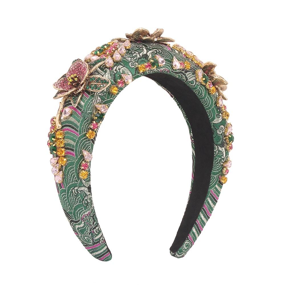 F371 Baroque exaggerated flower headband palace embroidery cloth headband temperament full of diamond fashion hair accessories