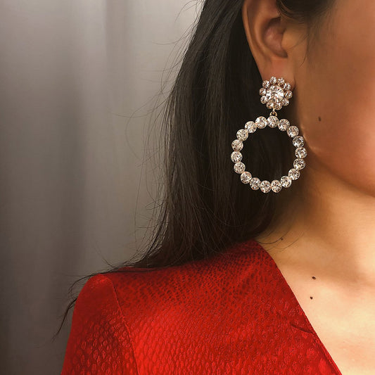 Geometric Circle Hollow Earrings Female Baroque Pearl Simple Diamond Pendant Earrings