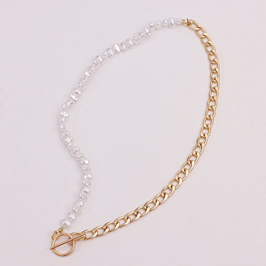 Jewelry Fashion OT Buckle Necklace Short Pearl Necklace Female Personality Plating Chain Chain Thick Chain Necklace
