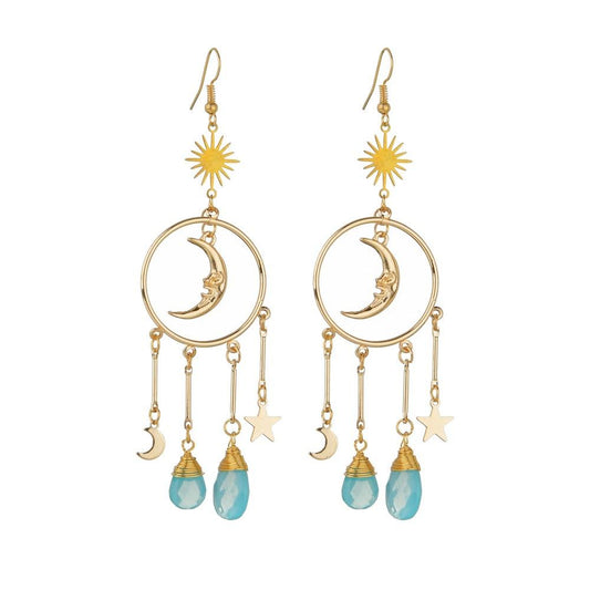 Bohemia Exaggerated Crystal Earrings Fashion Alloy Moon Star Earrings Accessories