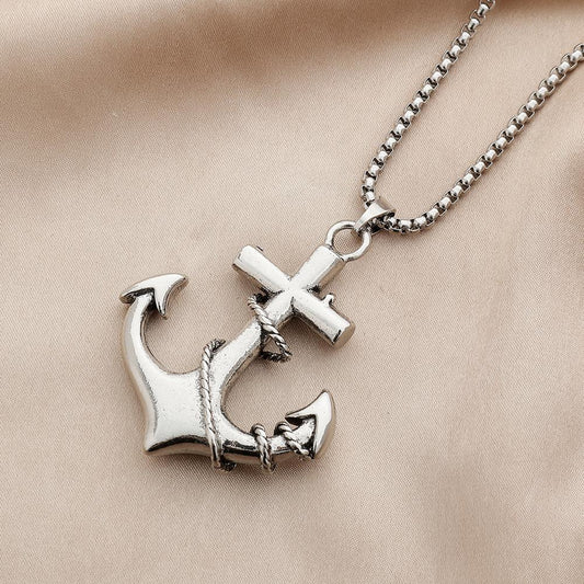 Hip Hop Fashion Personality Punk Stainless Steel Anchor Necklace Titanium Steel Trend Simple Temperament Men's Necklace