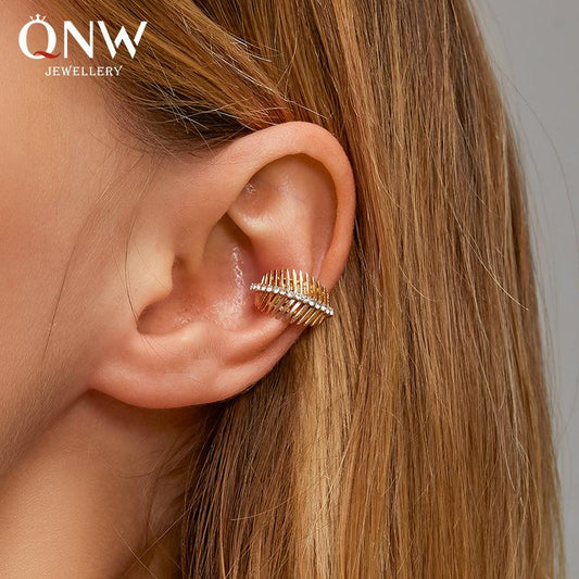 Earrings retro diamond-studded leaf ear clip creative iron tree ear bone clip personality street shooting single earring