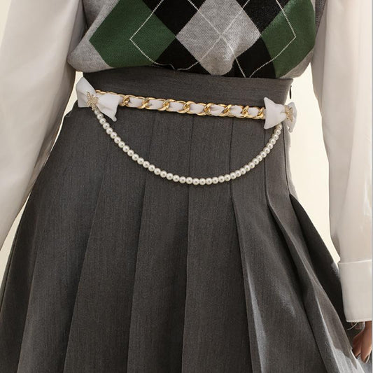 Temperament small velvet cloth chain pearl waist chain fashion retro diamond small butterfly belt body chain