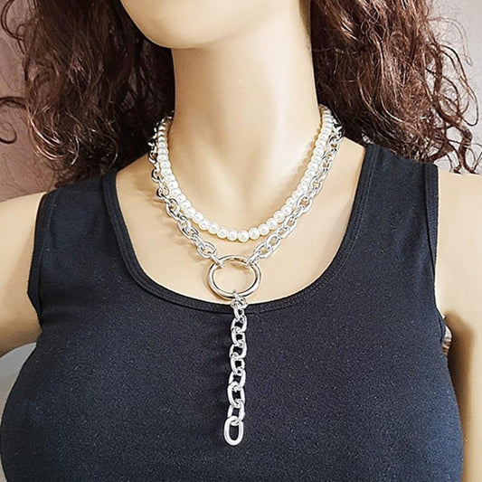 Jewelry personality geometric Y-shaped chain tassel necklace popular pearl fashion ring necklace female