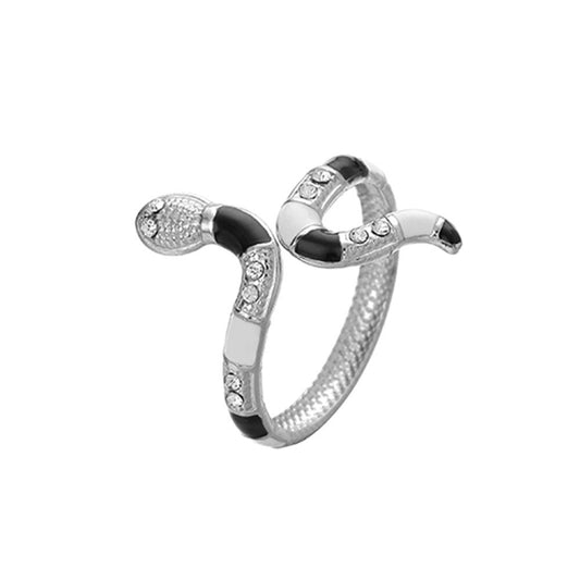 Fashion personality trend stainless steel opening adjustable black and white snake ring versatile live mouth ring adjustable