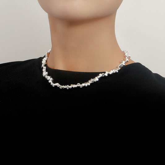 Jewelry Broken Silver Few Two Sparkling Cold Sweater Chain Necklace Trendy Cool Design Necklace