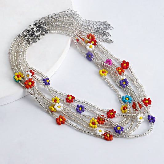 Necklace Jewelry Bohemian Transparent White Rice Beads Colorful Daisy Flower Necklace Necklace Female Niche Design