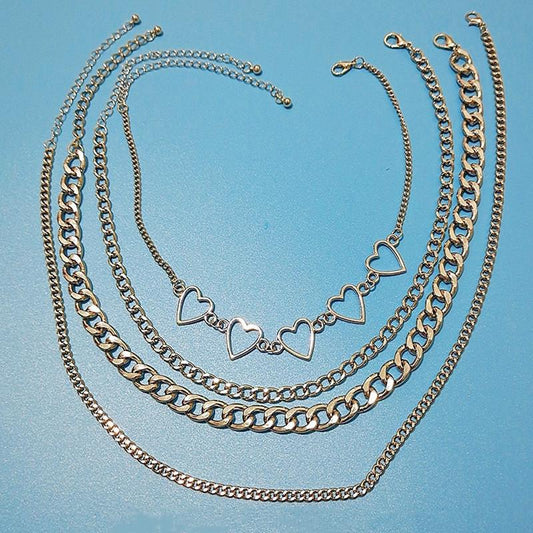 Jewelry Hip Hop Punk Chain Multilayer Necklace Fashion Simple Peach Heart Chain Necklace Women