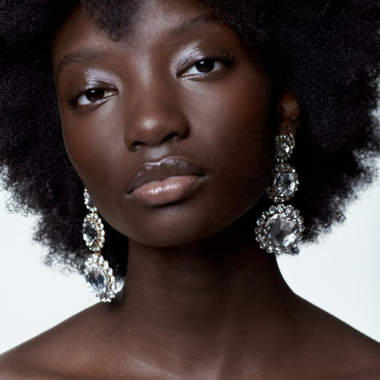 E1856 Light luxury long rhinestone earrings ZA palace French personality retro dinner earrings for women