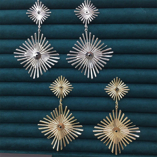 Summer geometric double diamond fence fried fur earrings night party exaggerated ornaments