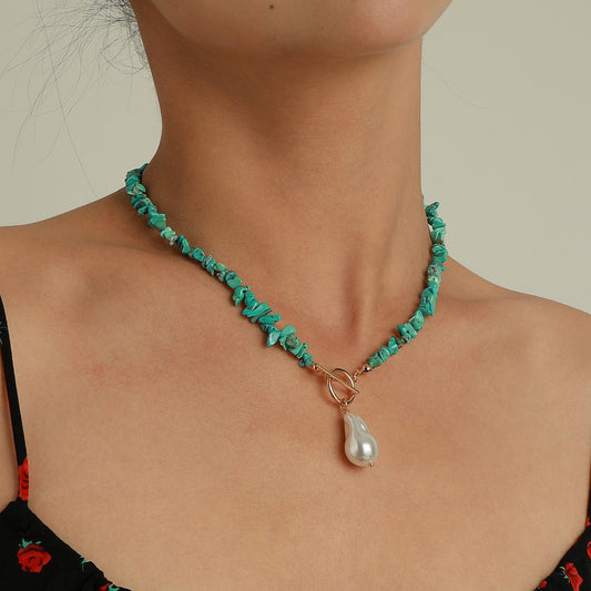 Jewelry Large Shaped Pearl OT Buckle Necklace Femininity Simple Fashion Green Turquoise Necklace