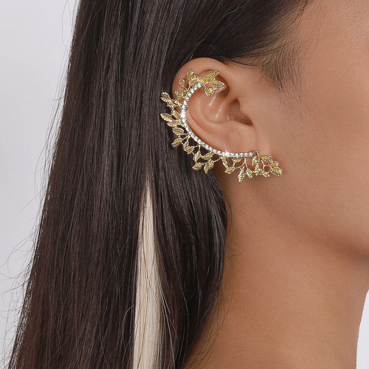 E1691 Jewelry Personalized Leaves Fresh Rhinestone Earrings Creative Dinner Party Earrings