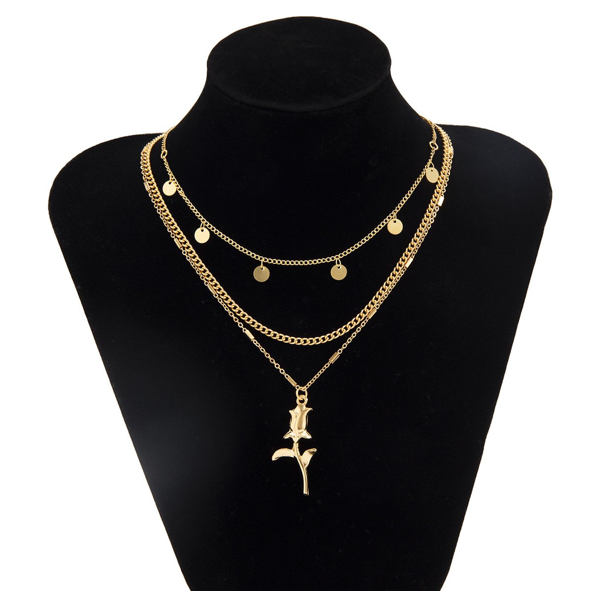 Jewelry Retro Sequin Metal Necklace Mix and Match Long Rose Pendant Chain Multilayer Necklace Women