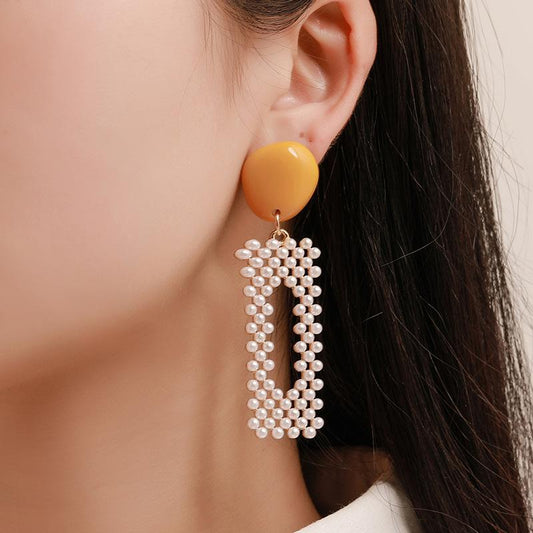Exaggerated geometric earrings imitation pearl fashion net red candy earrings earrings earrings trendy ear accessories