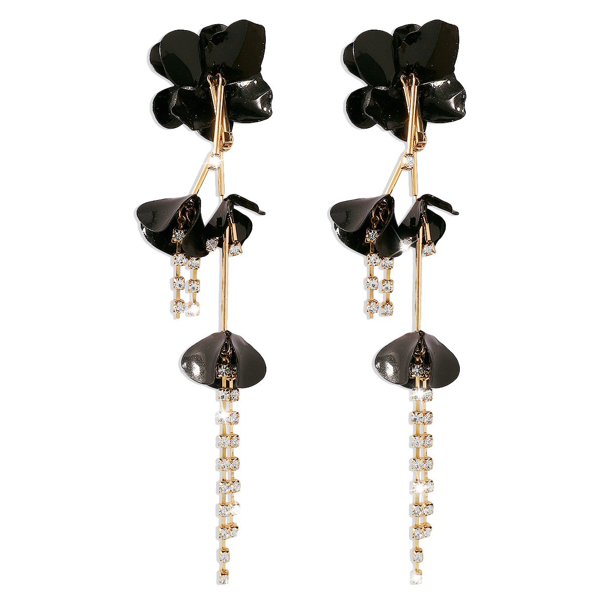 E1129ZA Design sense flower three-dimensional long earrings niche fairy claw chain rhinestone flower earrings