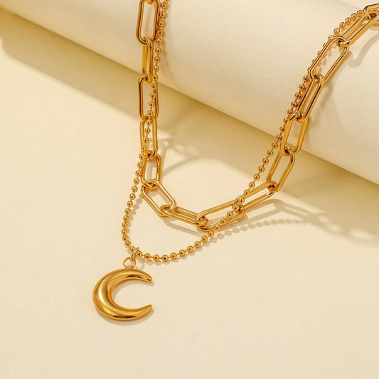 Jewelry niche light luxury titanium steel gold-plated moon pendant cold and simple choker necklace female