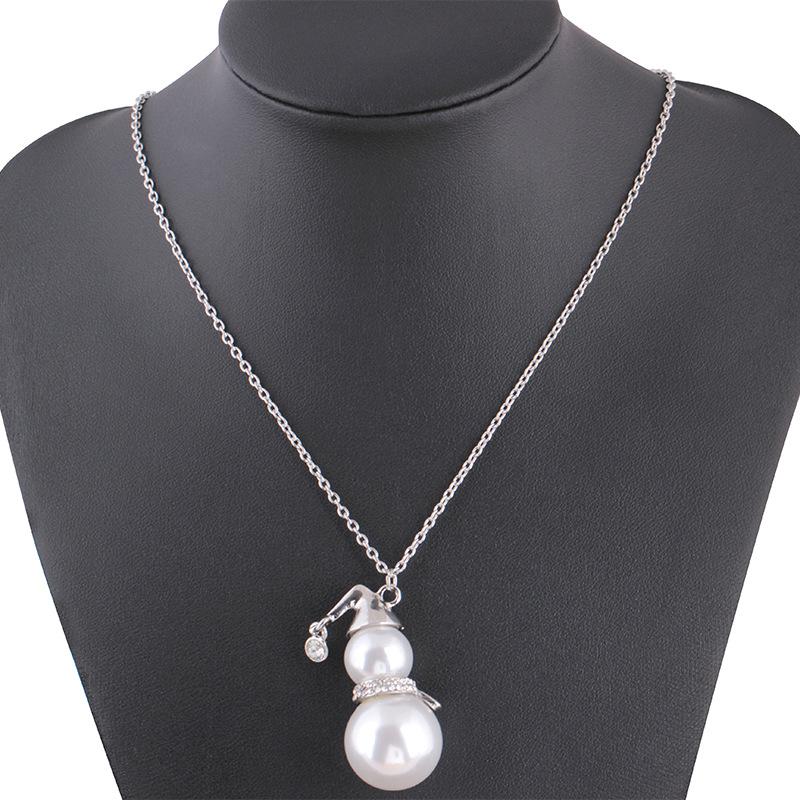Jewelry Long Sweater Chain Christmas Gift Diamond Pearl Snowman Pendant Necklace