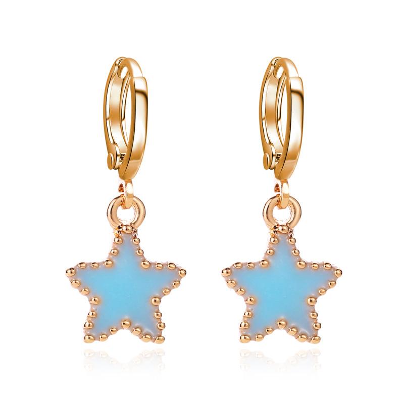 Blue dripping oil five-pointed star earrings sweet earrings simple temperament versatile ins net red earrings