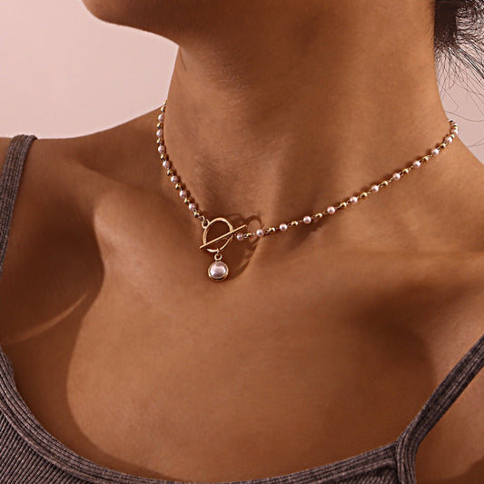 Jewelry Simple Pearl Chain OT Buckle Necklace Female Fashion Fairy Creative Design Female Necklace