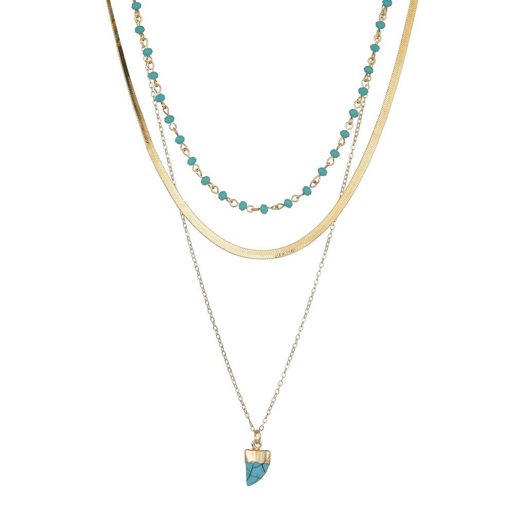 Fashion Retro Bezel Horn Turquoise Necklace Crystal Clavicle Chain Necklace Ladies Accessories