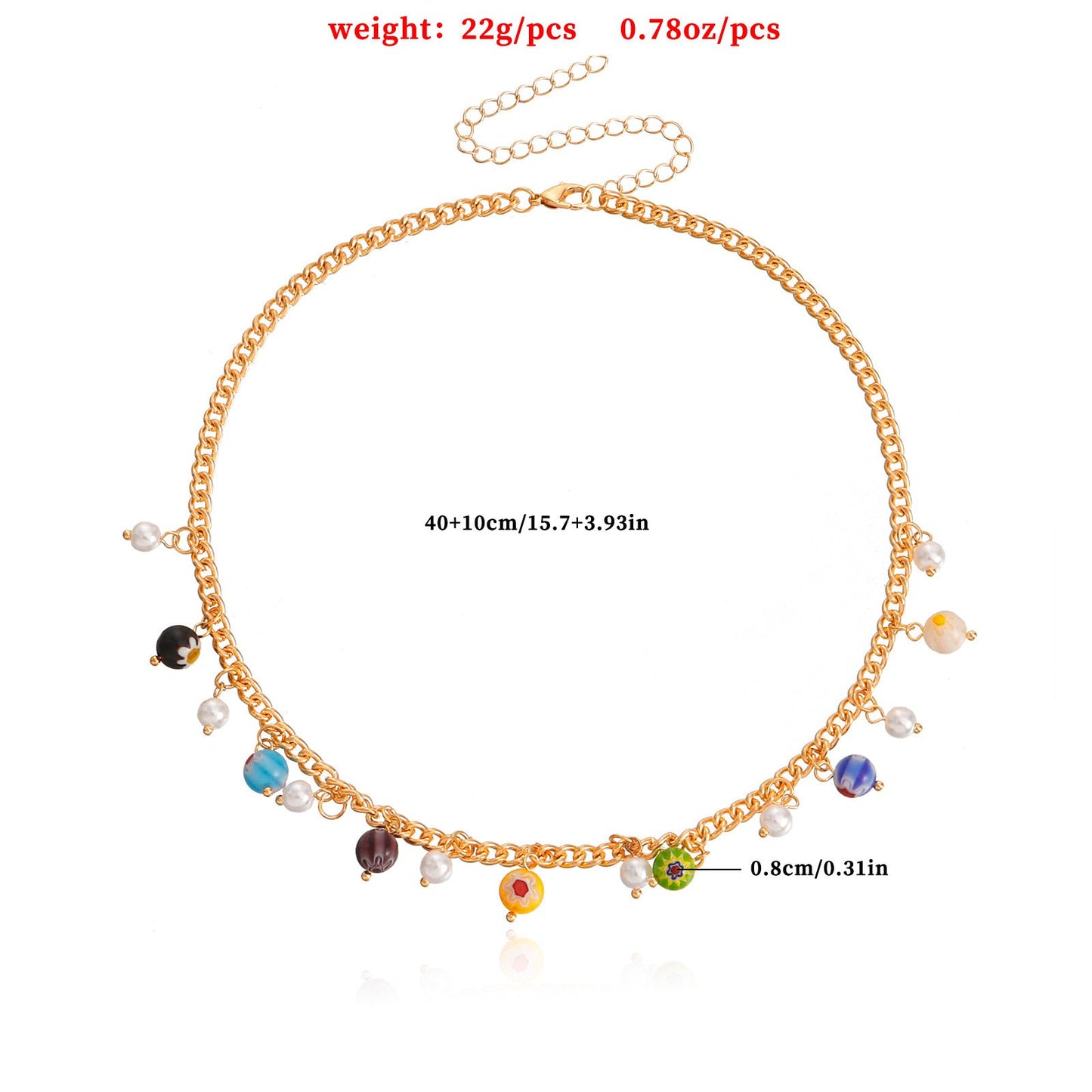 Jewelry punk simple colorful glass flower imitation pearl pendant necklace female ins necklace