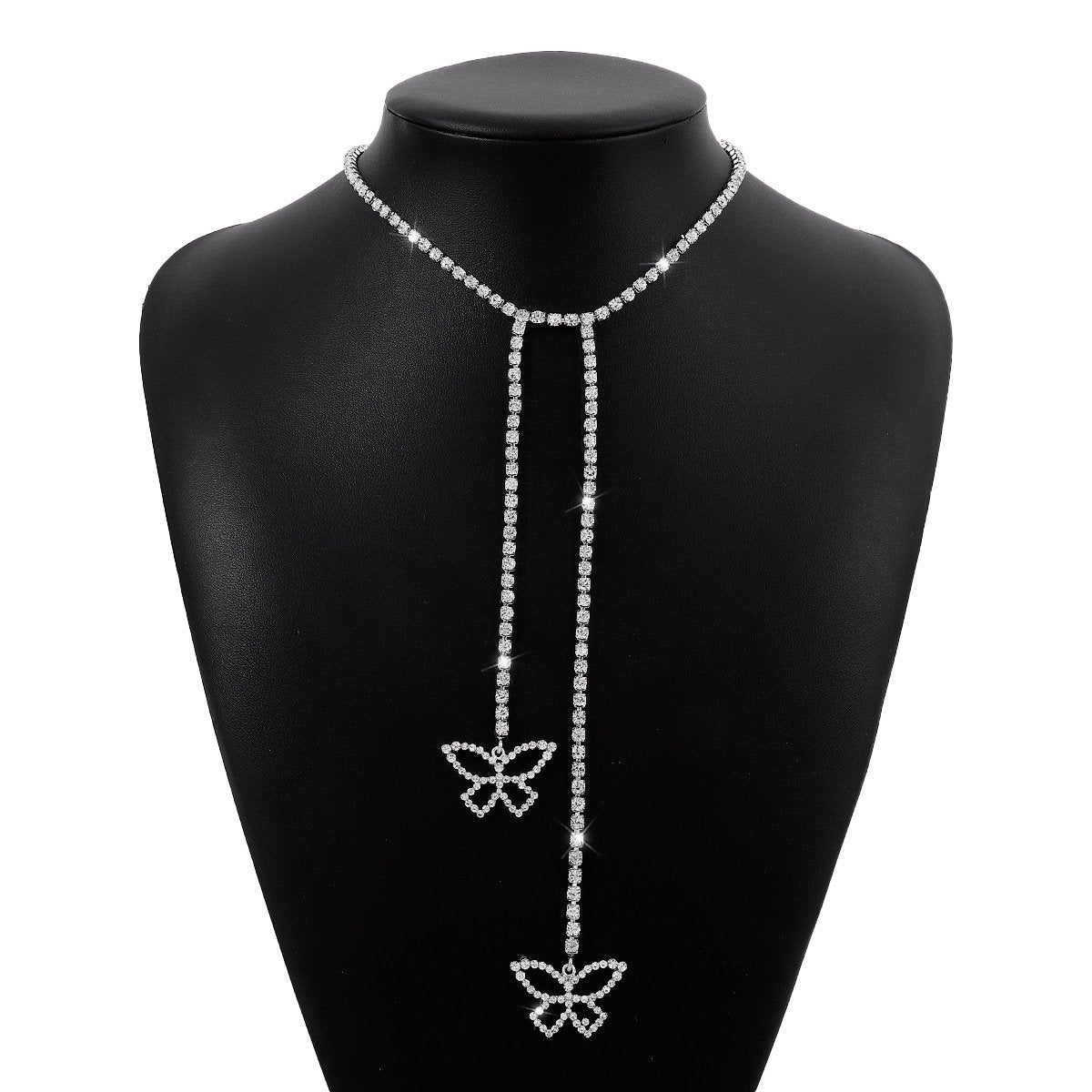 N1737 Claw Chain Rhinestone Tassel Butterfly Long Necklace Sweet Cool Elegant Fashion Niche Geometric Necklace