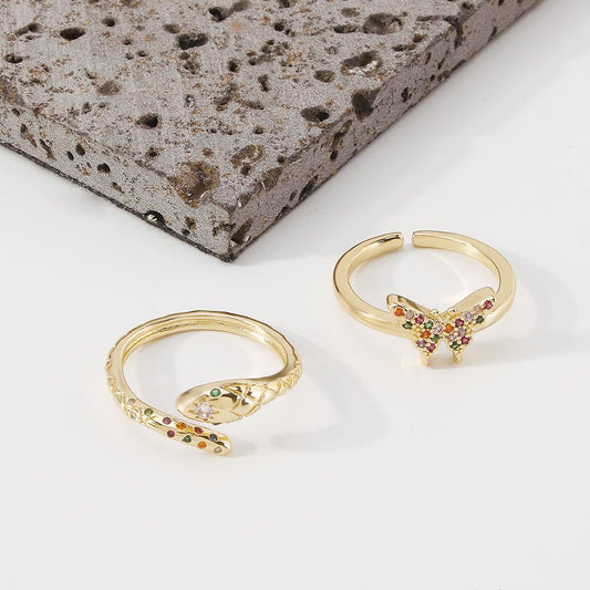 ZR11 Jewelry Simple Butterfly Snake Element Ring Temperament Elegant Micro-inlaid Hand Jewelry Female