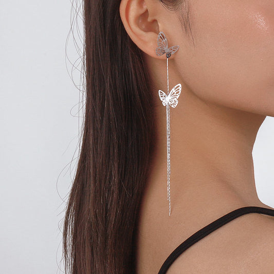 E1472 Long Tassel Fairy Earrings Hollow Butterfly Personality Creative Earrings Retro Exaggerated Earrings