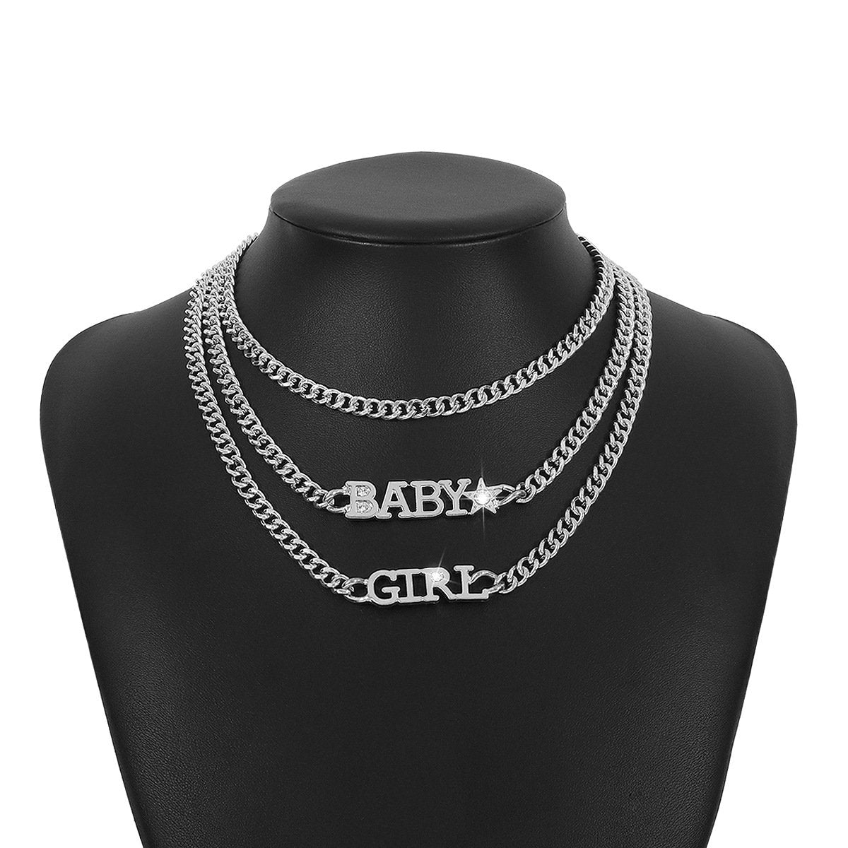 N1319 exaggerated necklace babygirl sweet cool stacked letter necklace punk hip-hop necklace