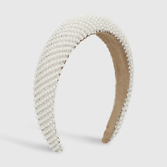 F4681 Baroque Small Fresh and Elegant Pearl Sponge Headband Feminine Rhinestone Wide Side High Headband