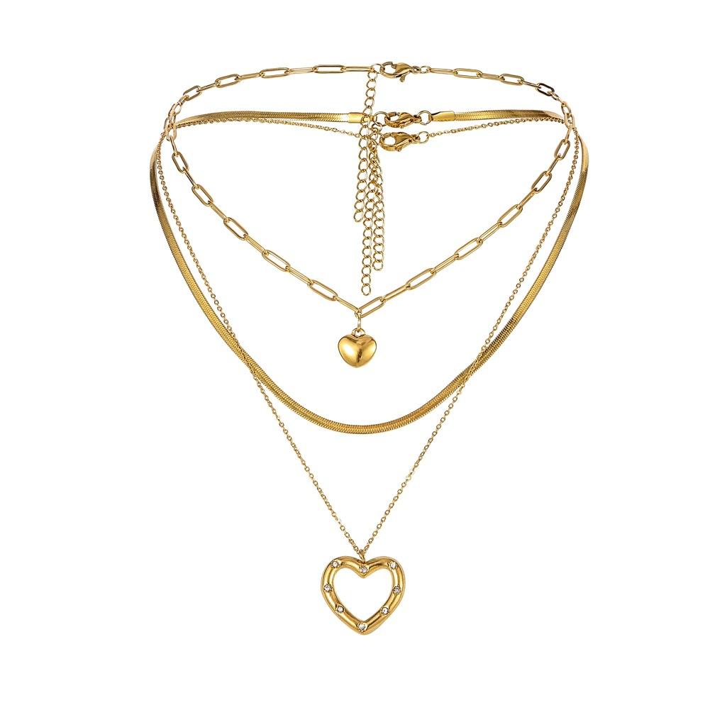 Stainless Steel Gold Peach Heart Snake Bone Chain Sexy Light Luxury Heart Multilayer Necklace Titanium Steel Female Pendant Item Jewelry