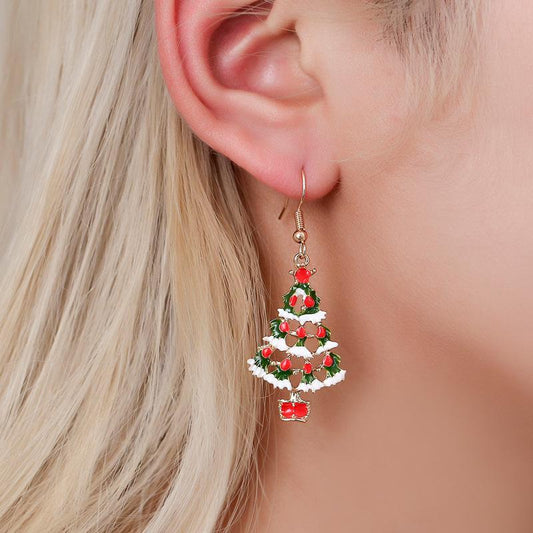 Christmas Colored Cartoon Jewelry Cute Drip Oil Christmas Tree Earrings Necklace Set Ornaments